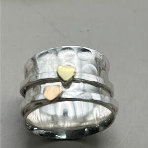 Stunning Sterling Silver Heart Ring with Gold and Rose Gold Heart Accents-gift